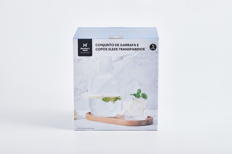 Conjunto-de-Garrafa-e-Copos-Sleek-Member-s-Mark-5-Pecas-Transparente
