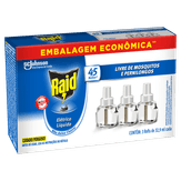 Repelente Elétrico Líquido Raid 45 Noites Refil 3 unidades 32,9ml