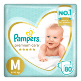 Fralda Descartável Infantil Premium Care M Pampers Pacote com 80 Unidades