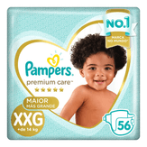 Fralda Descartável Infantil Premium Care XXG Pampers Pacote com 56 Unidades