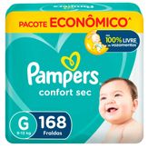 Fralda Descartável Infantil Confort Sec G Pampers Pacote com 168 Unidades Pacote Econômico