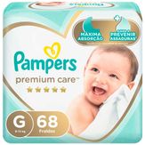 Fralda Descartável Infantil Premium Care G Pampers Pacote com 68 Unidades
