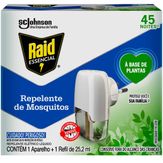 Kit Aparelho Elétrico + Refil Repelente Líquido 45 Noites à Base de Plantas Raid Essencial 25,2ml