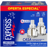 Repelente Líquido Elétrico Exposis Casa Caixa 2 Unidades 32,9ml Cada Refil Oferta Especial