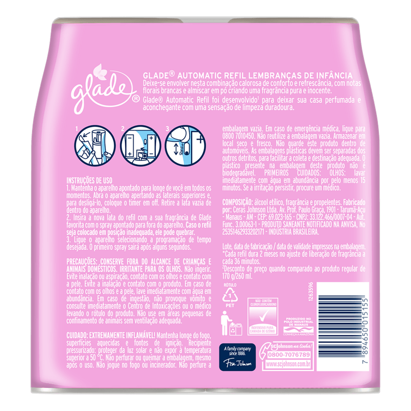 7894650015155 - Pack Odorizador de Ambiente Lembrancas de Infancia Glade Automatic Frasco 2 Unidades 260ml Cada Refil Super Oferta_2